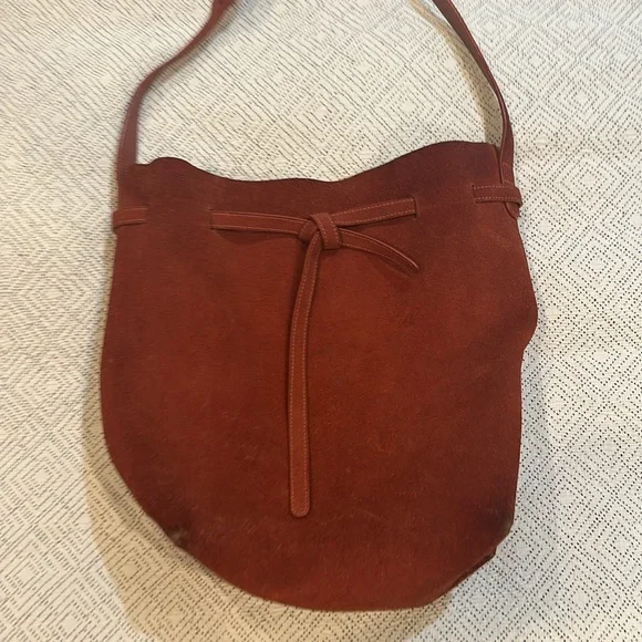 Mansur Gavriel Brick Red Suede Drawstring Hobo Bag